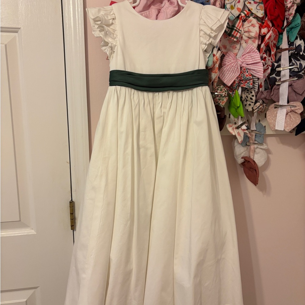 Azazie flower girl dress - ivory with eucalyptus sash size 6 EUC